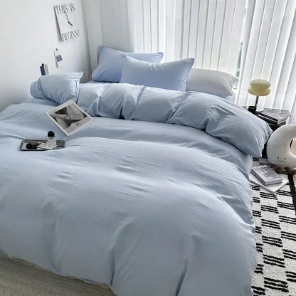 Light blue cotton bedding set from decorbites featuring a soft cozy duvet cover and matching pillowcases