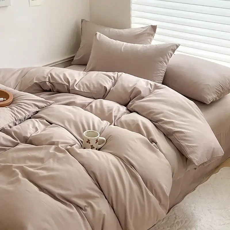 Beige quilted decorbites™ luxurious cotton bedding set with soft fabric finish and subtle stitching details