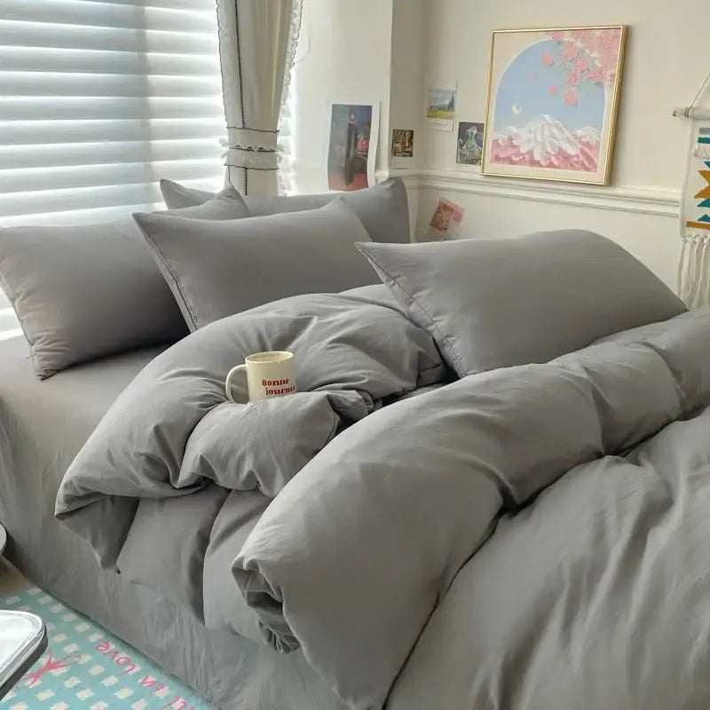 Decorbites™ luxurious cotton bedding set with cozy plush gray duvet cover and pcs bed sheet in various sizes