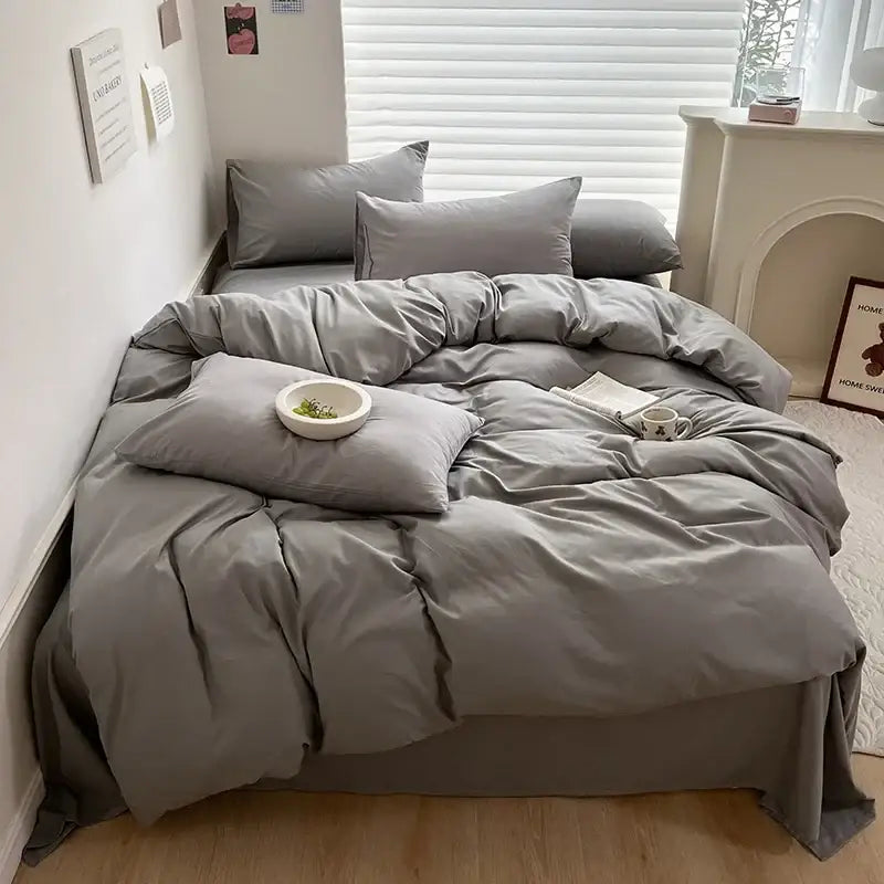 Gray cotton bedding set with matching pillows and duvet cover from decorbites™ luxurious cotton bedding set various sizes