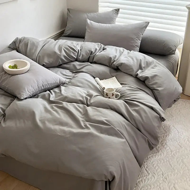 Gray duvet bedding set with soft smooth texture and matching pillows from decorbites™ luxurious cotton bedding set