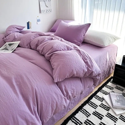 DecorBites™ purple quilted duvet cover and cotton bedding set with matching and contrasting white pillows