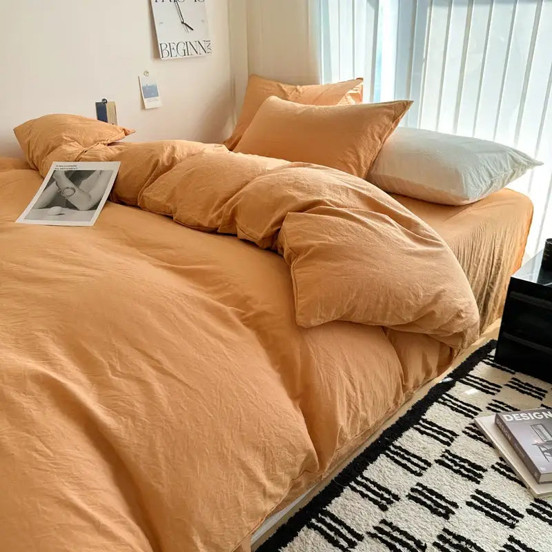 Warm orange DecorBites™ luxurious cotton bedding set with soft duvet cover and matching pillows in various sizes