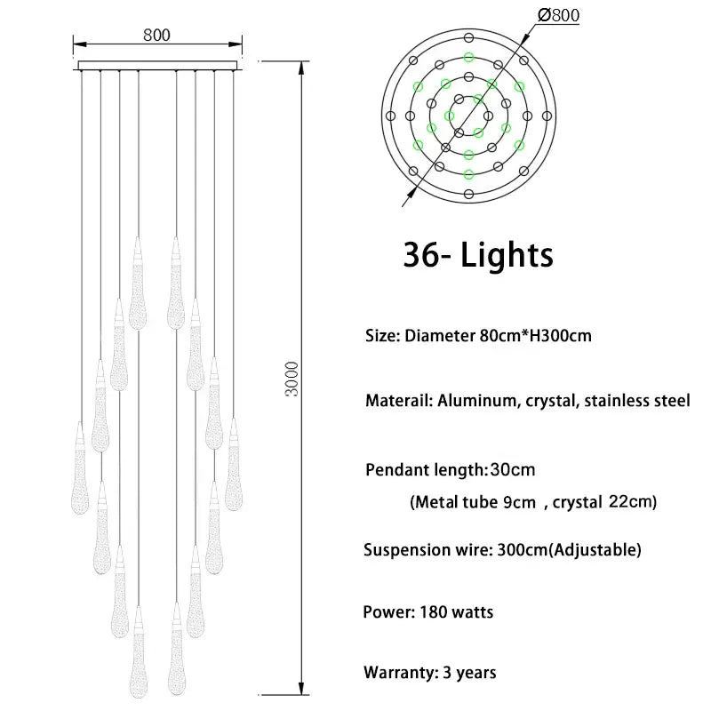 DecorBites Luxurious gold crystal light chandelier with 36 lights circular aluminum frame and stainless steel accents