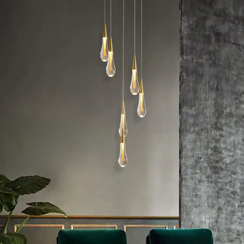 DecorBites™ luxurious gold crystal chandelier with modern crystal light pendant shades for staircase lighting