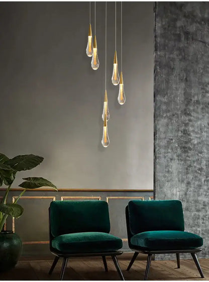 Modern crystal light DecorBites Luxurious gold crystal chandelier with clear glass teardrop shades for staircase lighting