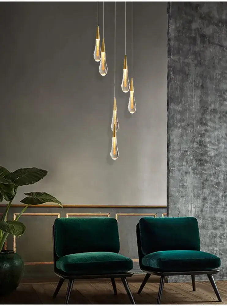 Modern crystal light DecorBites Luxurious gold crystal chandelier with clear glass teardrop shades for staircase lighting