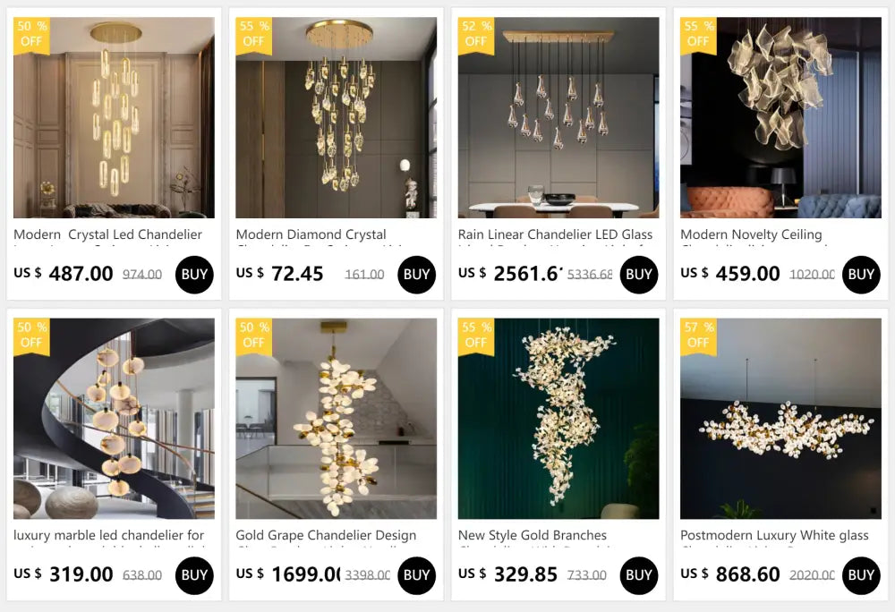 DecorBites™ luxurious gold modern crystal light chandelier with elongated glass pendants for staircase lighting