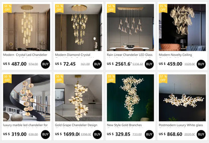 DecorBites™ luxurious gold modern crystal light chandelier with elongated glass pendants for staircase lighting