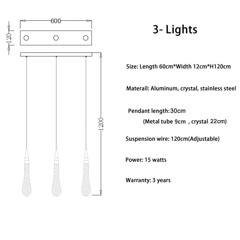 Decorbites™ luxurious gold crystal chandelier with modern crystal light three-light pendant and adjustable stainless steel frame