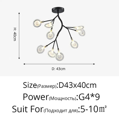 Black branch-style led chandelier with nine clear glass globes from DecorBites luxurious golden led collection for home