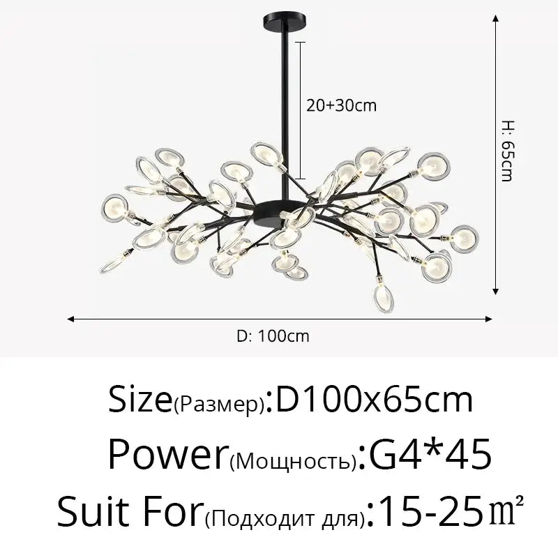 Black metal led chandelier with clear glass globe shades in a branching design for luxurious golden led chandelier decor