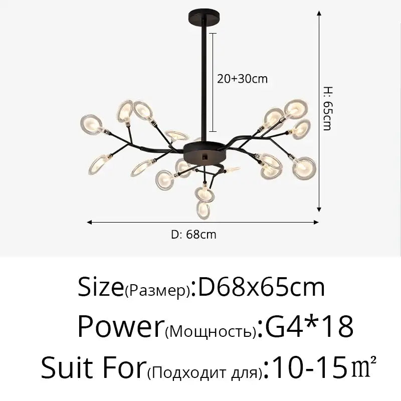 DecorBites™ luxurious golden led chandelier with black metal frame and 18 g4 bulbs in tree-like design