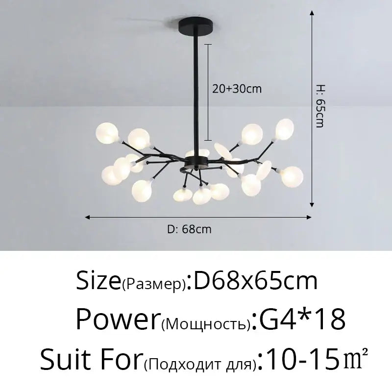 DecorBites™ luxurious golden led chandelier with black metal frame and frosted glass globes in a branching design
