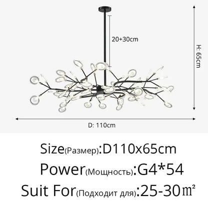Black metal luxurious golden led chandelier with clear glass globe lights in a branching tree-like design for home decor