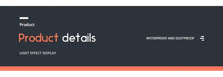 Dark gray product details banner with orange and white text for DecorBites™ luxurious golden led chandelier for home