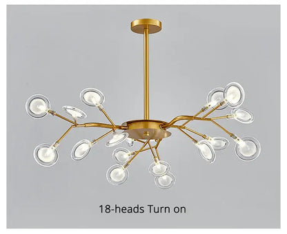 Decorbites™ luxurious golden led chandelier with 18 clear glass globes and branching metal frame for home lighting