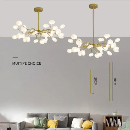 DecorBites™ luxurious golden led chandelier with gold-toned branch pendant lights and frosted glass globe bulbs