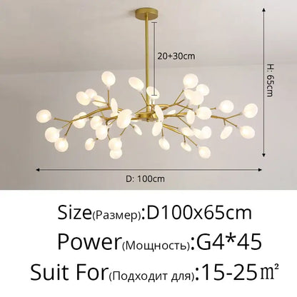 Gold-toned modern luxurious golden led chandelier with branching arms and frosted glass globe lights for home decor