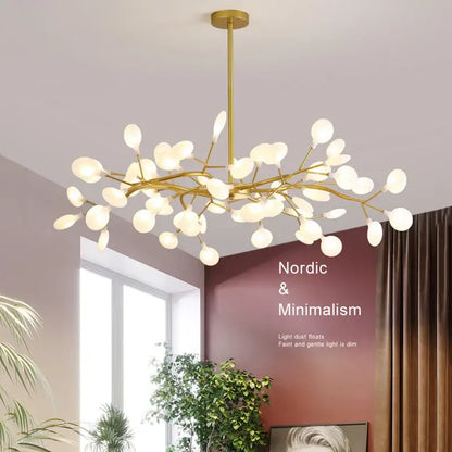 DecorBites™ luxurious golden led chandelier with gold-toned branch design and frosted glass globe lights for home use