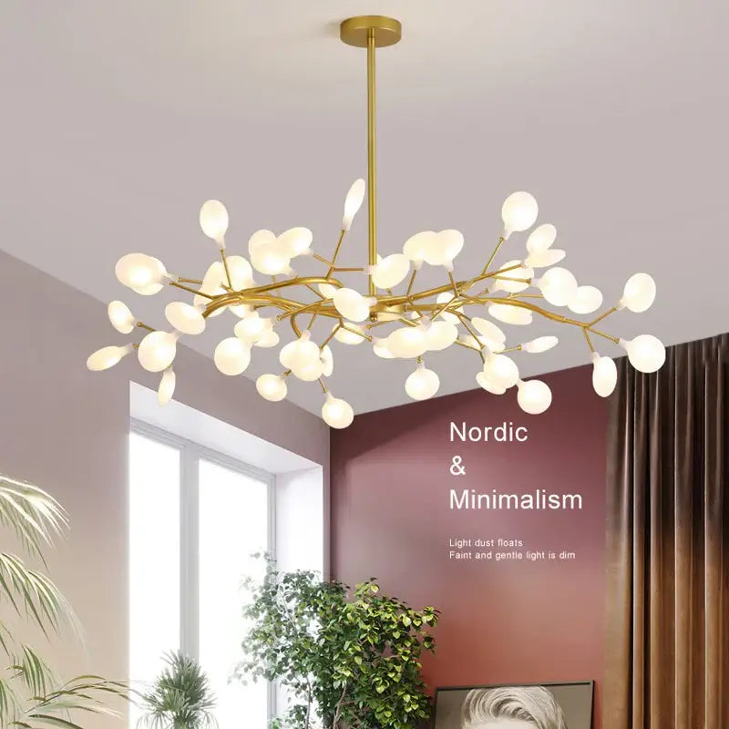 DecorBites™ luxurious golden led chandelier with gold-toned branch design and frosted glass globe lights for home use