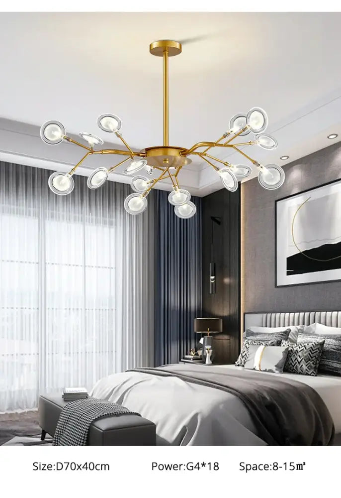 Decorbites™ luxurious golden led chandelier featuring a gold-toned branching design with clear glass globe shades