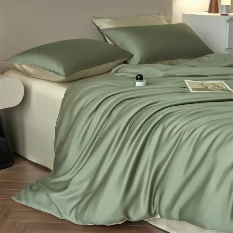 Satin green duvet cover set with matching pillowcases from decorbites™ luxurious lyocell silk bedding set queen king size