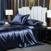 Deep navy satin pcs duvet cover from decorbites™ luxurious nordic silk bedding set for couples with glossy finish