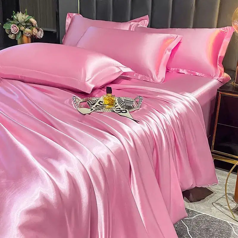 Pink satin duvet cover pcs bedding set from decorbites™ luxurious nordic silk collection for couples width bed
