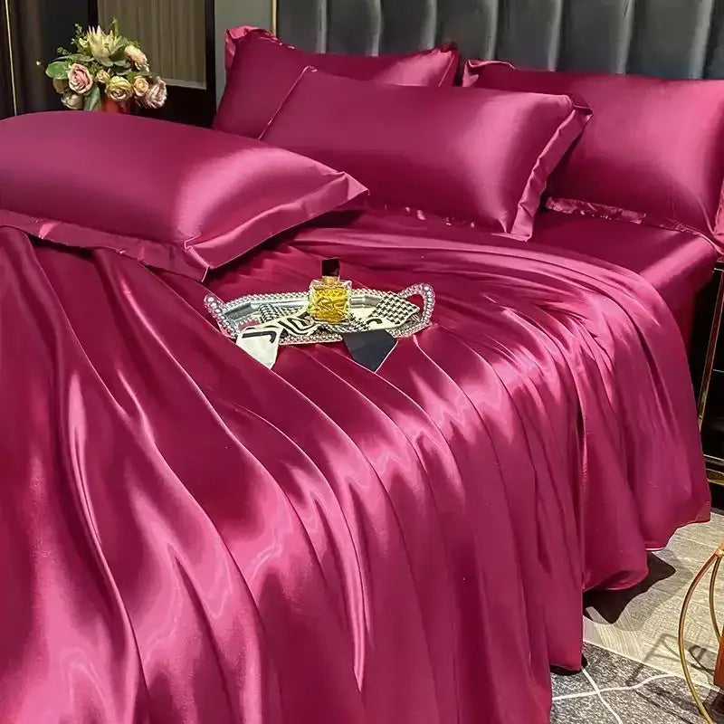 Rich burgundy satin duvet cover from decorbites luxurious nordic silk bedding set with glossy smooth texture for width bed