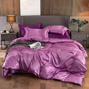 Purple satin DecorBites™ rayon satin bedding set with glossy finish solid color pcduvet cover for width bed