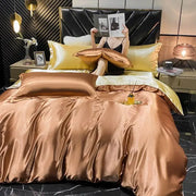 Glossy bronze satin decorbites luxurious rayon silk king size bedding set with pcs duvet cover for width bed