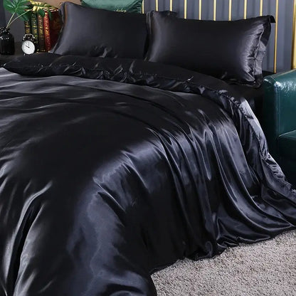 Black satin duvet cover set pcs duvet cover with matching pillowcases featuring smooth glossy finish by decorbites