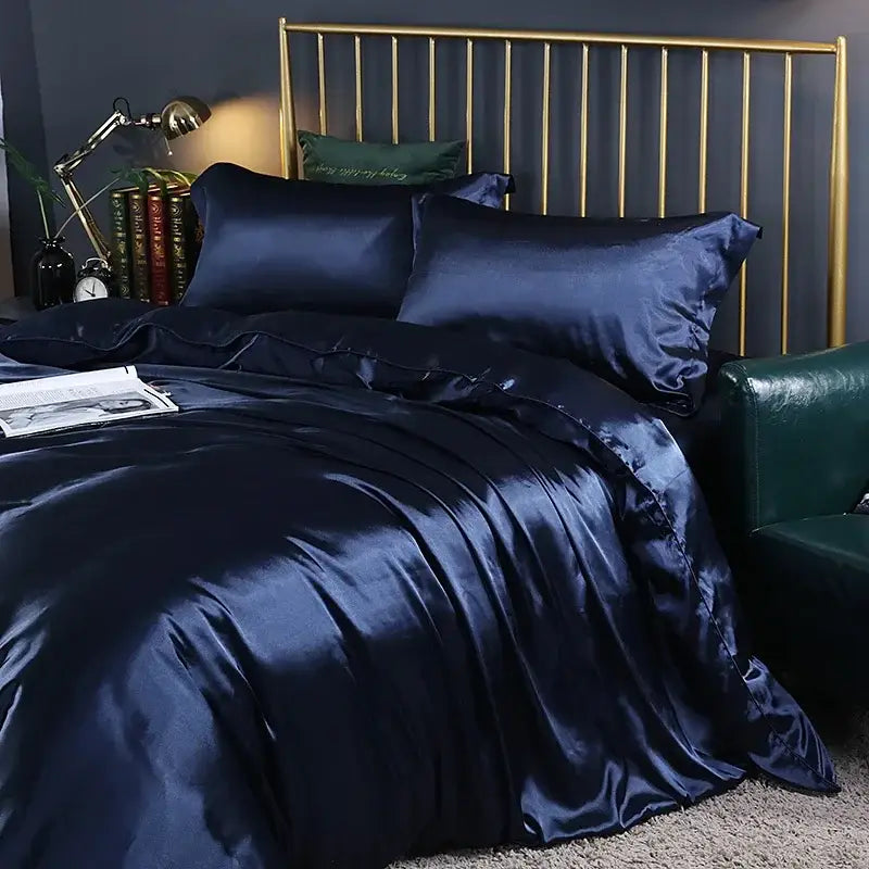 Deep navy satin duvet cover with luxurious sheen from decorbites™ pcs duvet cover set in variety of sizes