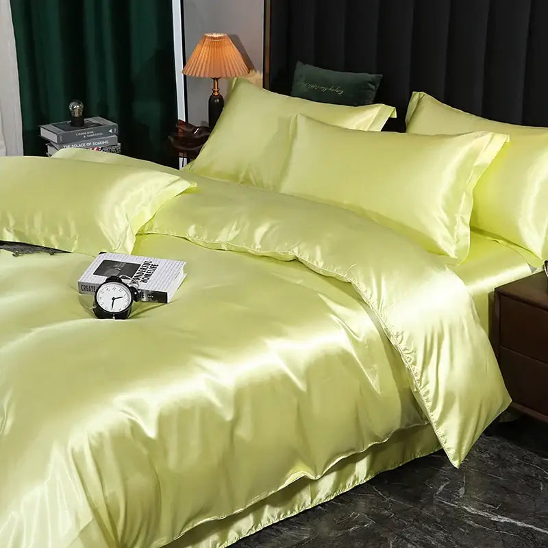 DecorBites™ luminous lime satin duvet cover pcs bed sheet set with smooth glossy finish in variety of sizes