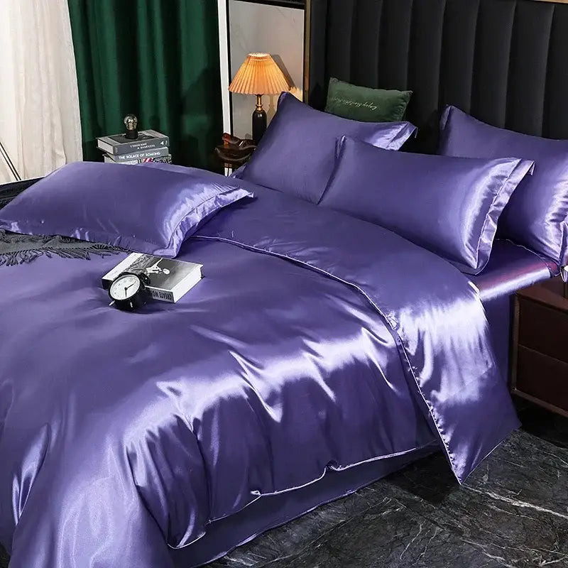Decorbites™ luxurious purple satin duvet cover set with smooth reflective finish pcs duvet cover and bed sheet