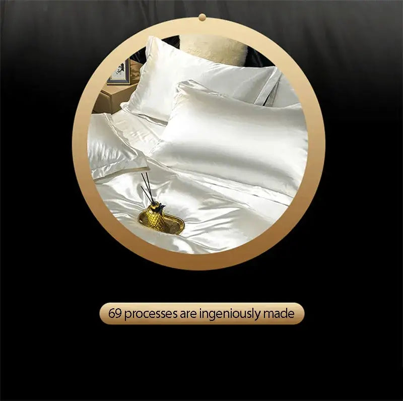 White satin pillowcases with a smooth glossy finish from decorbites™ luxurious silk bedding set with sheets