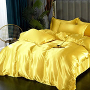 Golden satin decorbites™ luxurious pcs duvet cover set with matching pillows and plush duvet cover for width bed