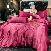 Decorbites™ luxurious solid rayon silk duvet cover set in rich burgundy with glossy finish for width bed use