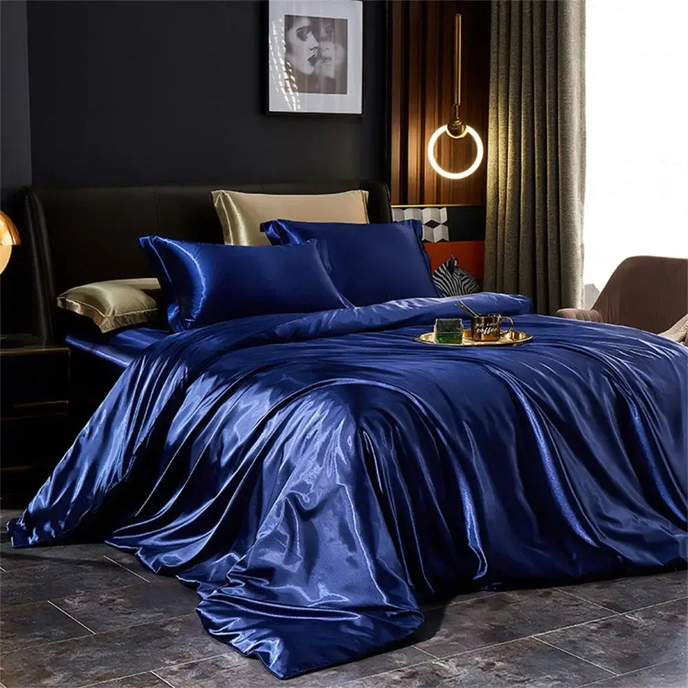 Royal blue satin duvet cover set from decorbites luxurious solid silk bedding set with matching pcs duvet cover pillows