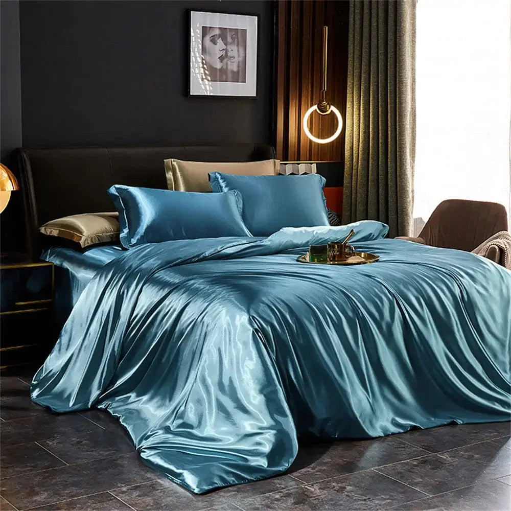 Teal satin duvet cover pcs duvet cover set with matching pillows featuring glossy luxurious silk finish by decorbites