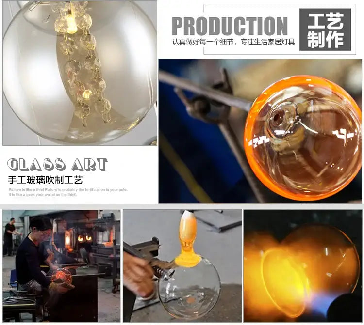 DecorBites™ luxurious spiral led chandelier with hand-blown clear glass sphere and dangling crystal beads for modern loft use