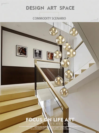Decorbites™ luxurious spiral led modern loft chandelier with multiple spherical glass globes casting warm light