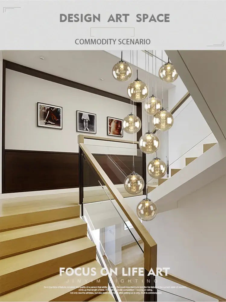 Decorbites™ luxurious spiral led modern loft chandelier with multiple spherical glass globes casting warm light