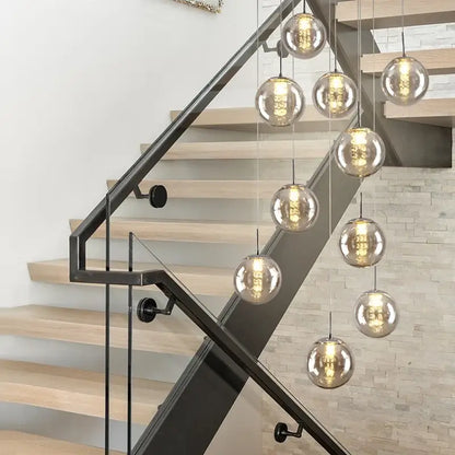 Modern loft chandelier DecorBites™ luxurious spiral LED glass pendant lights with warm glowing bulbs in cascading design