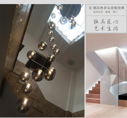 Decorbites™ luxurious spiral led modern loft chandelier with smoke-gray spherical glass orbs for home and hotel use