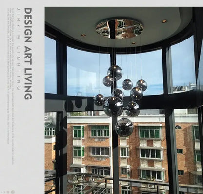 Modern loft chandelier decorbites luxurious spiral led with chrome finish and reflective glass orbs for home and hotel use