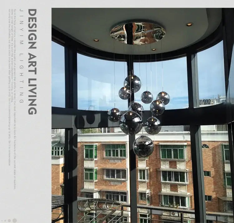Modern loft chandelier decorbites luxurious spiral led with chrome finish and reflective glass orbs for home and hotel use