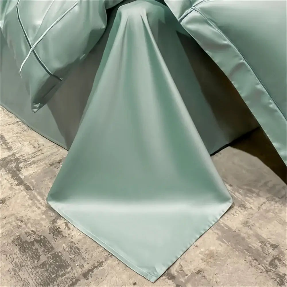 Decorbites™ luxurious svetanya mint green satin-like egyptian cotton bedding set with subtle stitched duvet cover edges