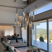Modern chrome-finished decorbites luxury chrome crystal led chandelier with cascading crystal droplets for staircase lighting